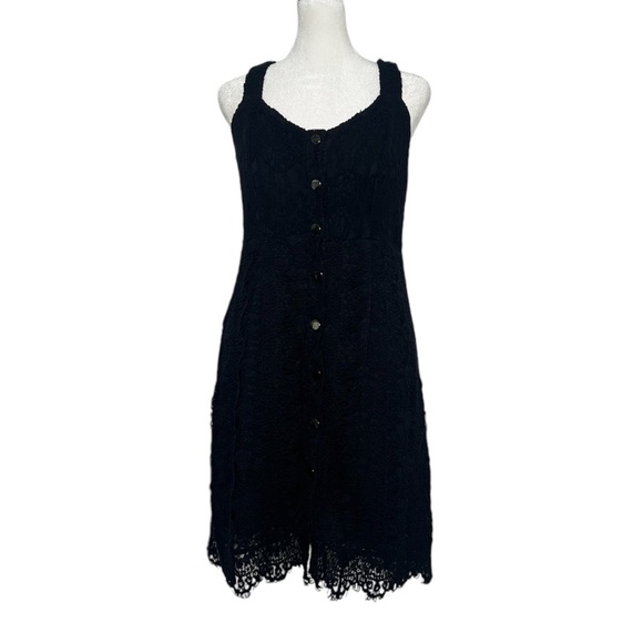 Free People Intimately Black Lace Slip Mini Snap Front Dress - Picture 3 of 8